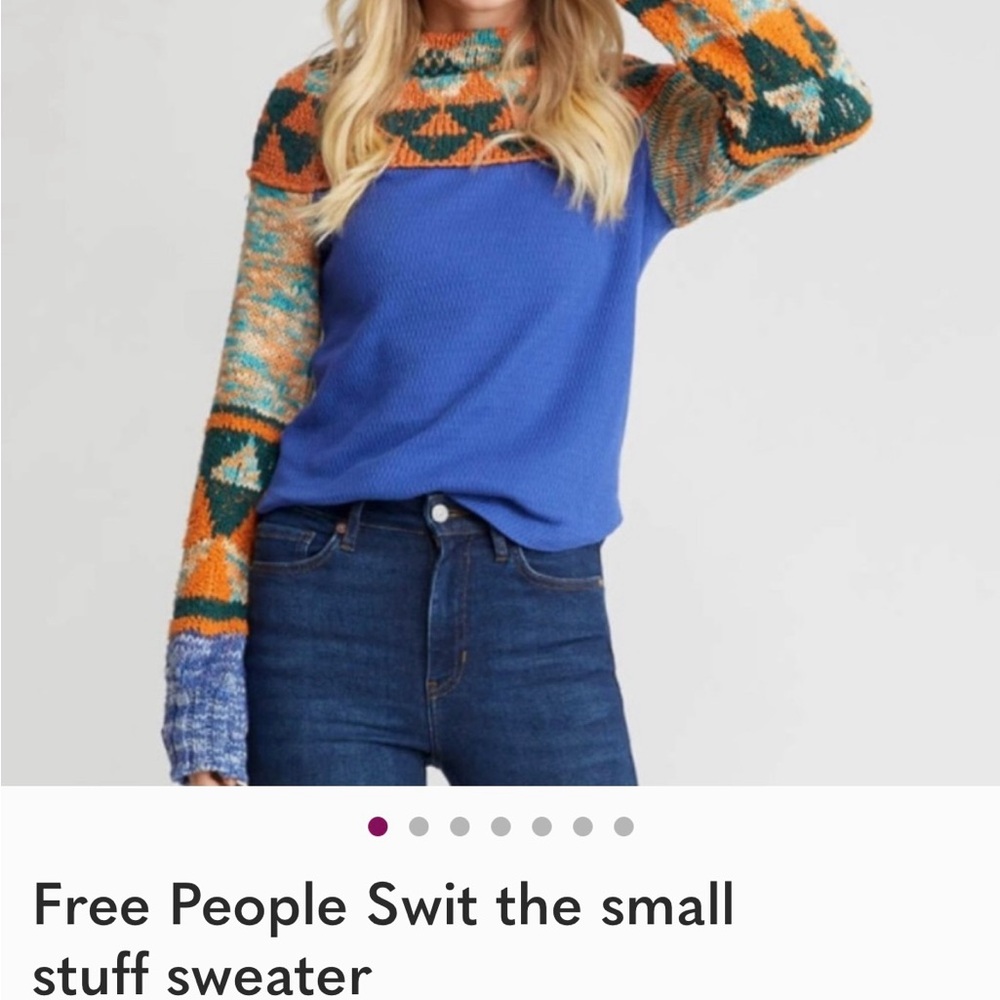 Free People Blue and Orange Patterned Sweater ENC